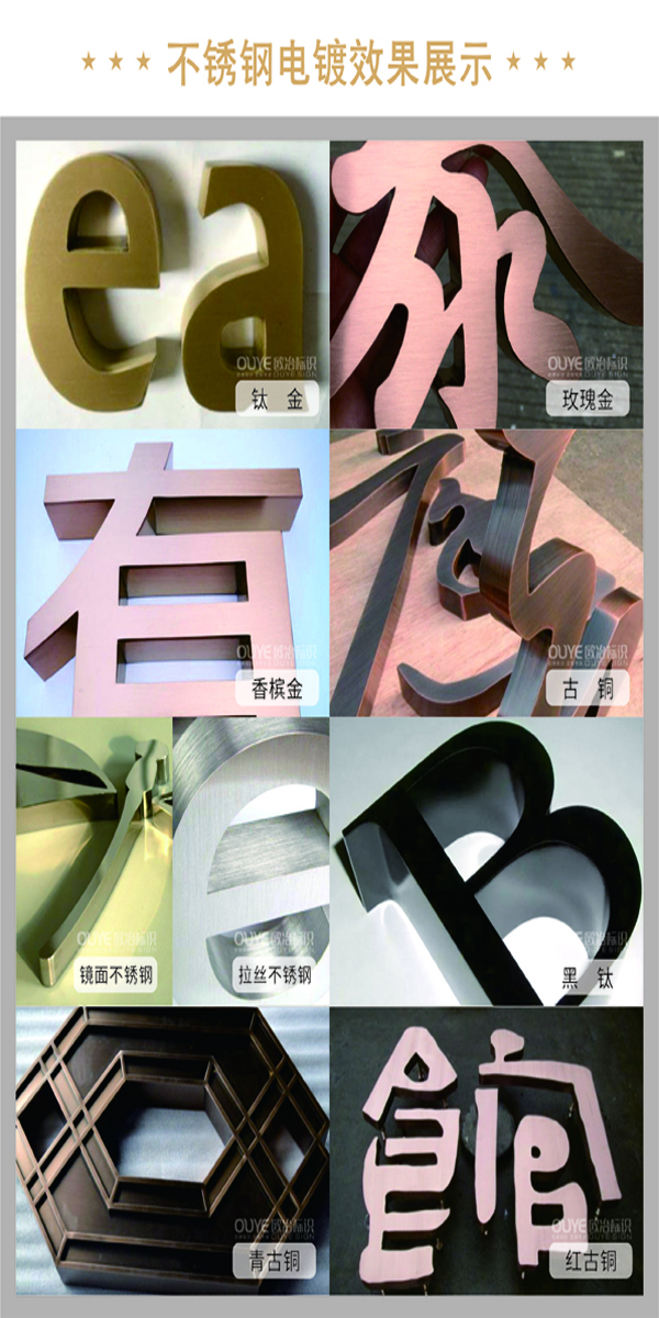 不銹鋼字、古銅字、鈦金字等各類金屬字工藝特點(diǎn)